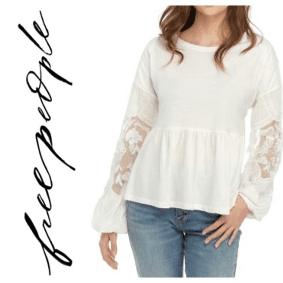 Free People Ivory Embroidered Penny Tee M - Picture 1 of 6
